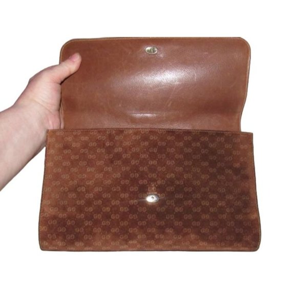 Gucci Brown Micro Guccissima Print Suede & Leather Clutch - Picture 11 of 12